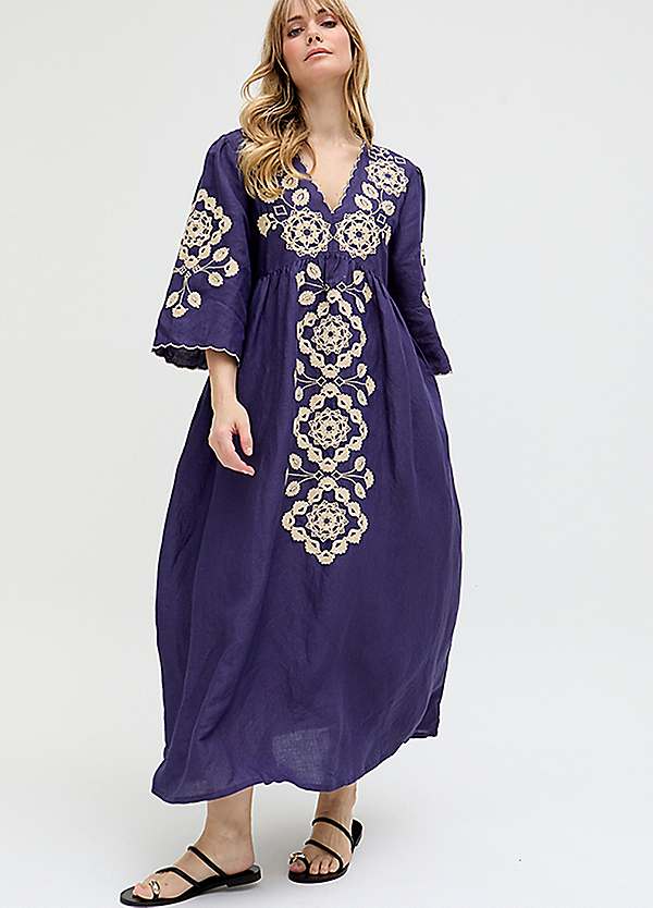 Raffya Arianna V-Neck Embroidered Maxi Dress | Freemans
