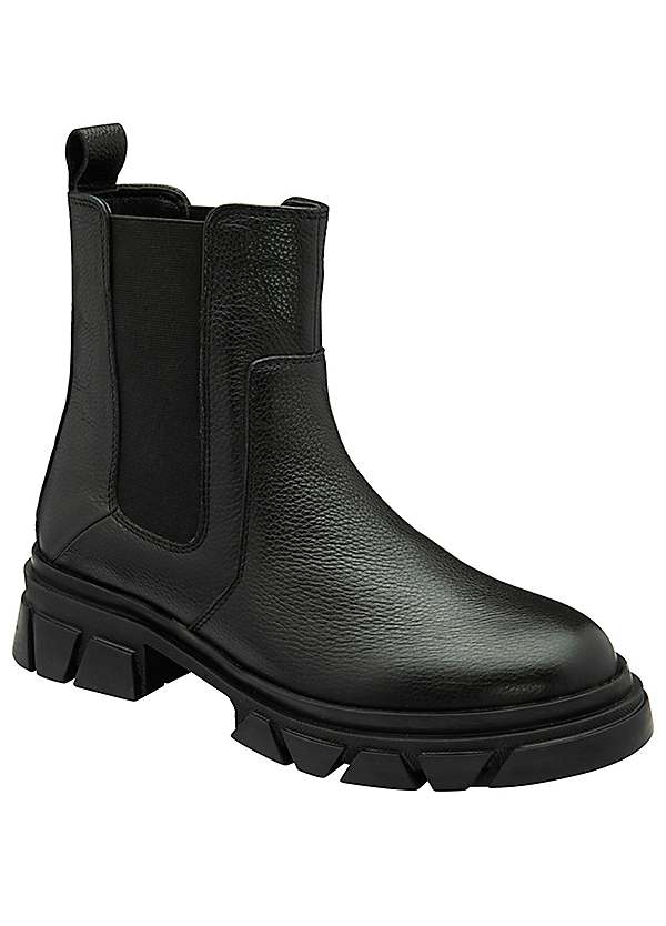 Ravel Munro Black Leather Ladies Cleated Chelsea Boots Freemans