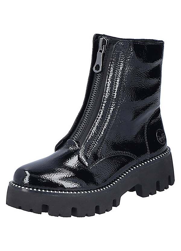 Patent zip front ankle fashion boots