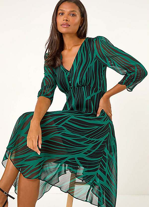 midi dress holiday Haptics Holiday Green Overlap Ruffle V Neck Midi Dress Size M
