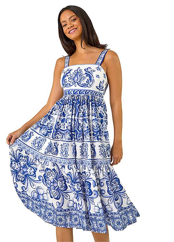 essentials midi dress Ditsy Floral Cinched Waist Midi Dress with Ric-Rac – Sail to Sable