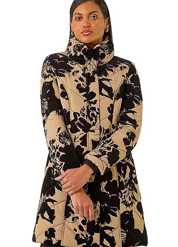 Roman Floral Flock Detail Padded Coat | Freemans