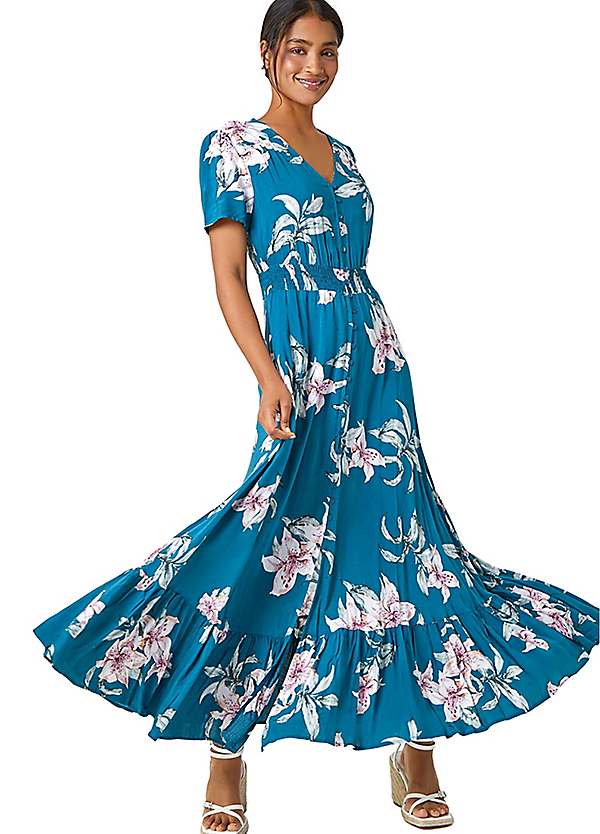 Roman Floral Print Shirred Waist Maxi Dress | Freemans Roman Floral Print Shirred Waist Maxi Dress | Freemans