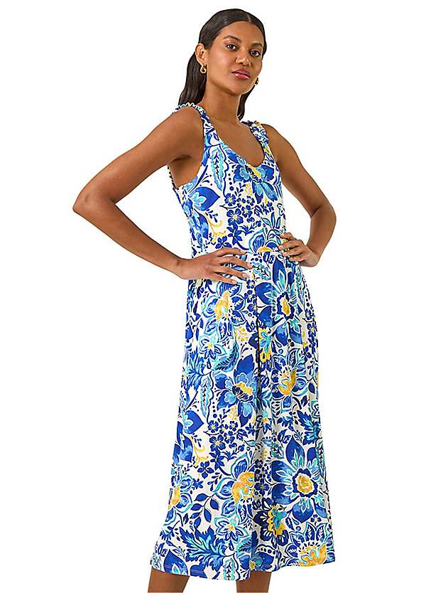 Roman Floral Print Strap Detail Midi Dress