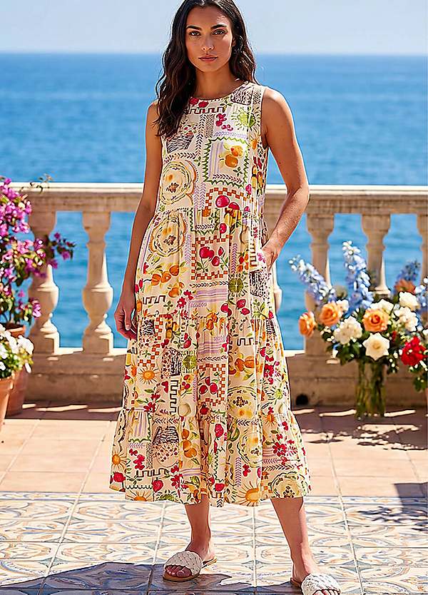 Roman Fruit Print Tiered Midi Dress | Freemans