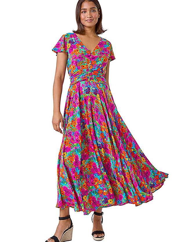 Patterned Maxi Roman Maxi Dresses Roman Originals Floral Ruched