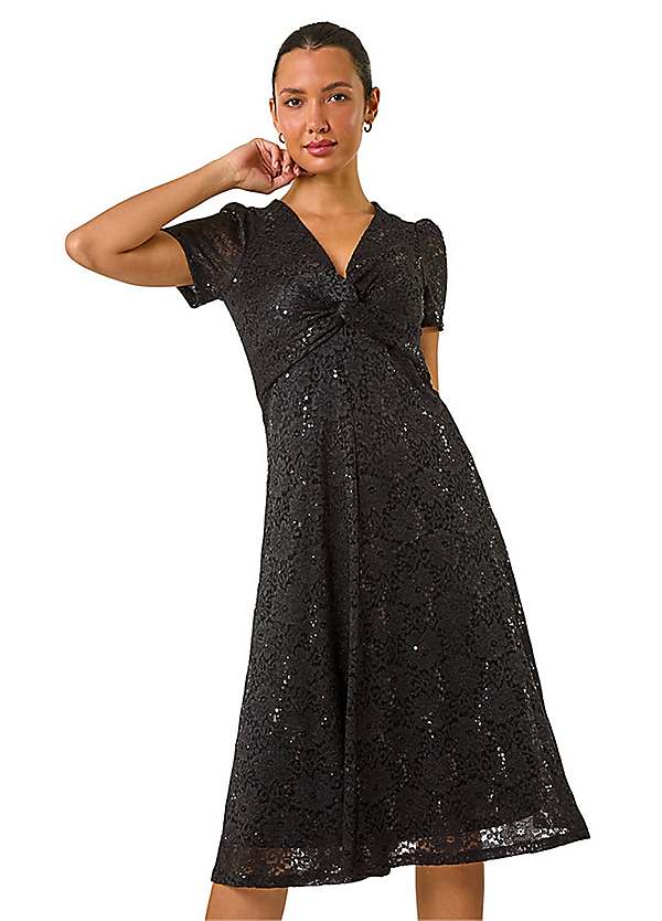Lace Midi Roman Originals Lace Dresses Roman Originals Sequin Lace Twist  Front Midi Dress Freemans