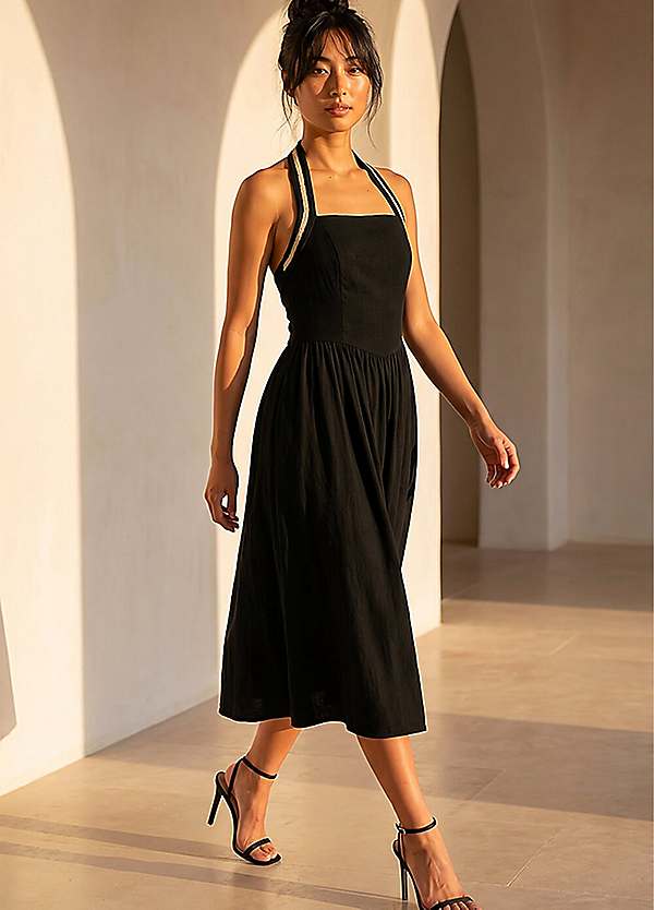 Roman Petite Halter Neck Linen Blend Dress | Freemans