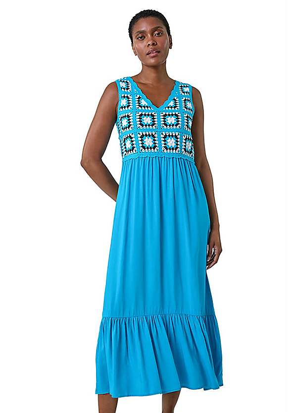 Roman Sleeveless Crochet Fit & Flare Midi Dress