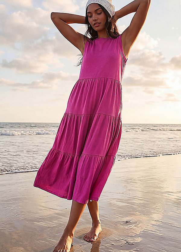 tiered midi smock dress boohoo Women's Textured Tiered Midi Smock Dress