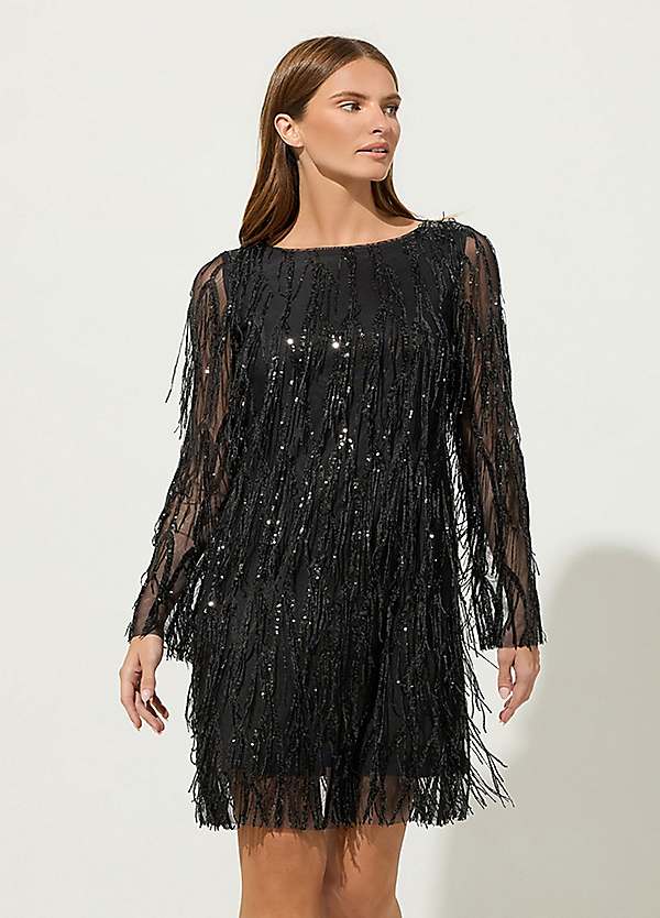 sequin dress women black Steve Madden Ronan Sequin Long Sleeve Midi Dress, Medium