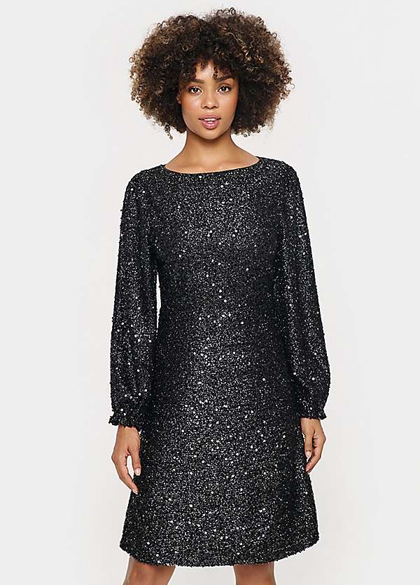 sparkly skater dress with sleeves Sequin Skater Dress With Long Sleeve Gold by Urban Touch