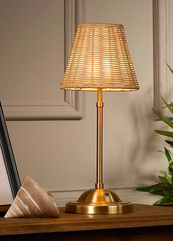Searchlight Rechargeable Rattan Gold Table Lamp Freemans