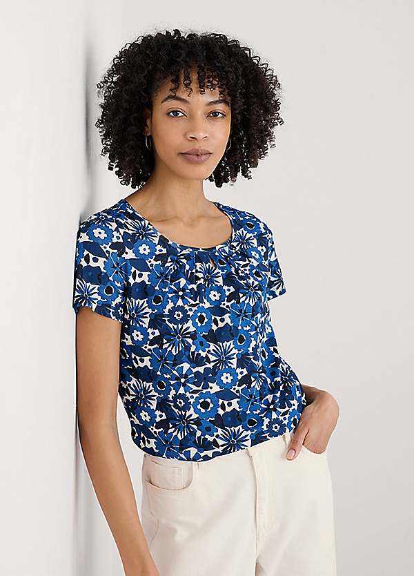 Seasalt Cornwall Blue Appletree Keyhole Detail T-Shirt | Freemans