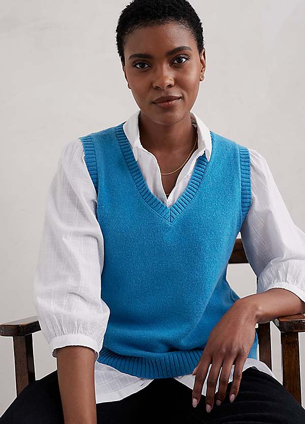 Seasalt Cornwall Blue East View V-Neck Knitted Vest Freemans