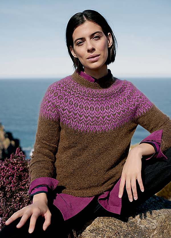 Seasalt Cornwall Brown Spruce Frost Mohair-Blend Fair Isle Jumper