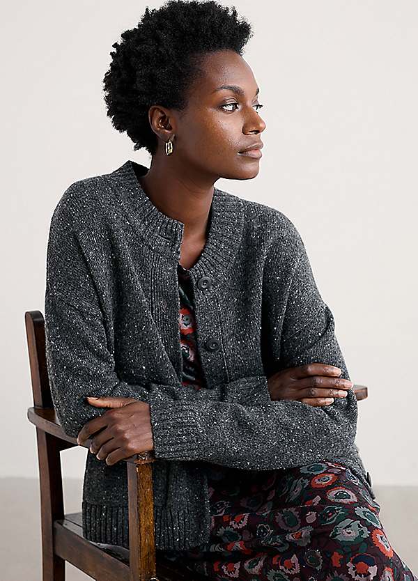 Seasalt Cornwall Grey Harbour Sands Chunky Crew Neck Cardigan