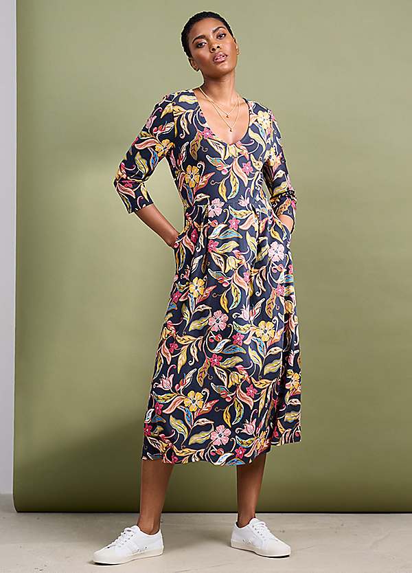 Seasalt Cornwall Multi Helena V Neck Jersey Midi Dress