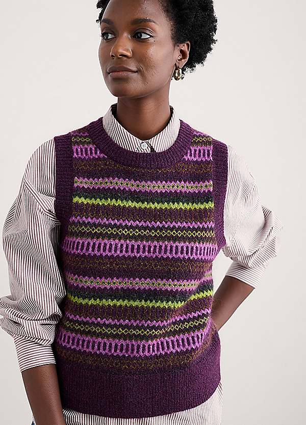 Seasalt Cornwall Purple Annik Fair Isle Vest | Freemans