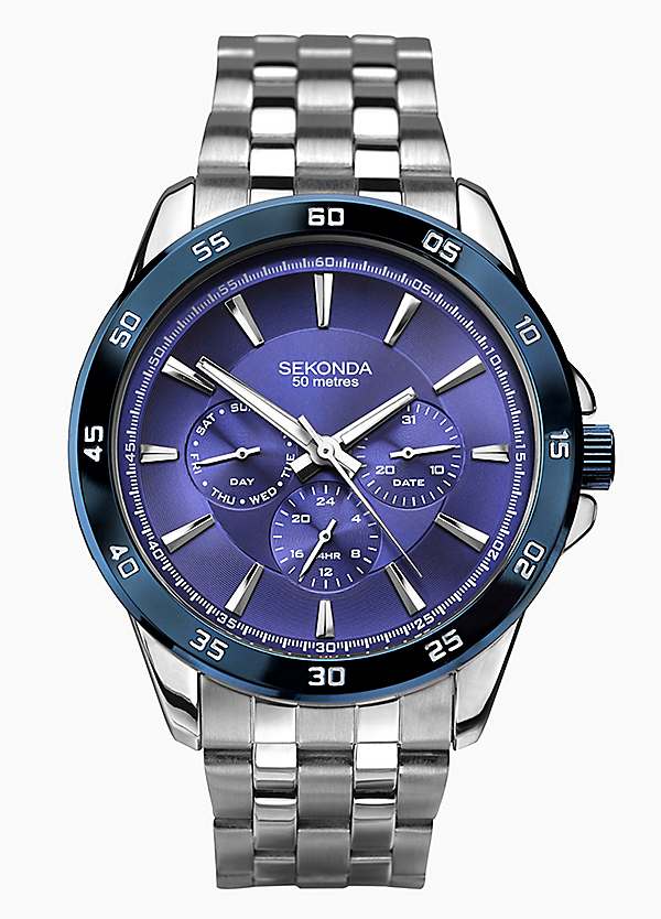 Sekonda Men s Force Silver Stainless Steel Bracelet with Blue Dial Chronograph Watch Freemans