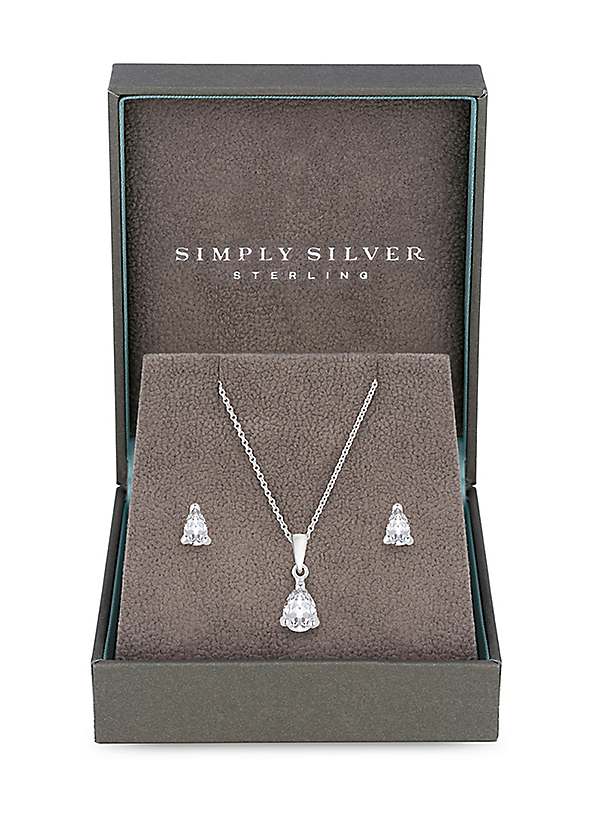 Simply Silver Sterling Silver 925 Cubic Zirconia Pear Stone Set