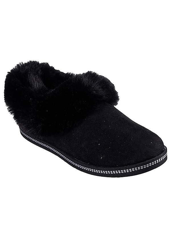 Skechers Black Cosy Campfire Cuff Faux-Fur Trim Slippers
