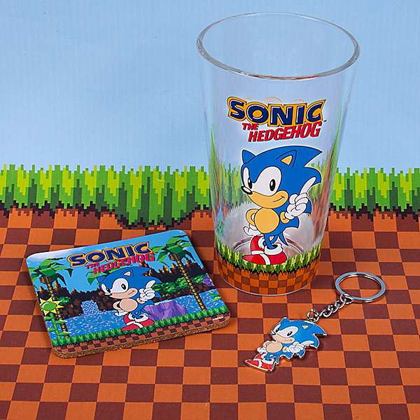 Sonic The Hedgehog Sonic Keyring Glass Coaster Set Freemans