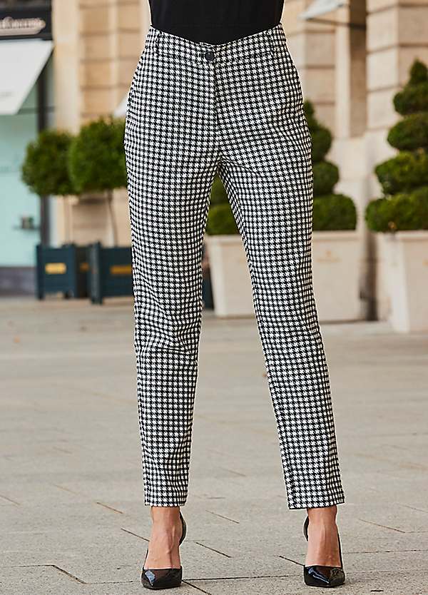 Sosandar Black White Dogtooth Print Tapered Leg Trousers Freemans