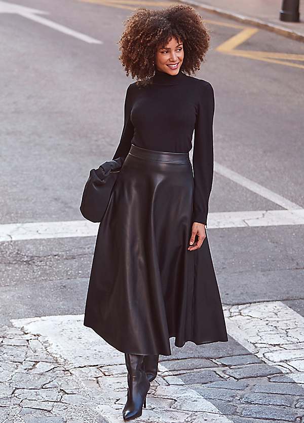 Fake leather midi skirt best sale