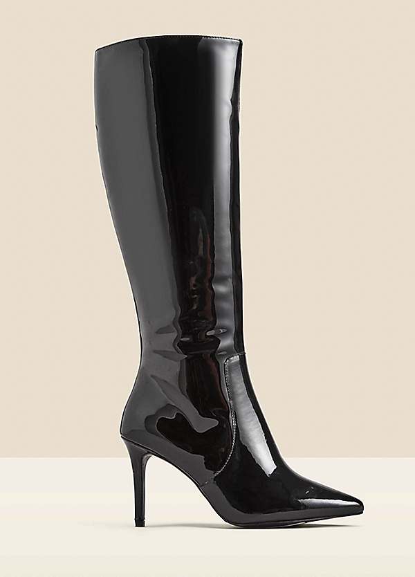 Sosandar Black Patent Leather Stiletto Knee High Boots | Freemans