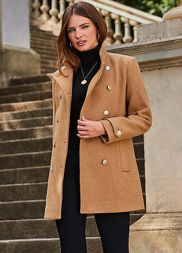 Double Breasted Coat Fitted Camel Coat Women's Full Length
