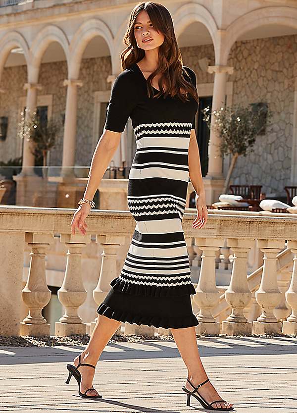 Sosandar Frill Detail Knitted Midi Dress | Freemans