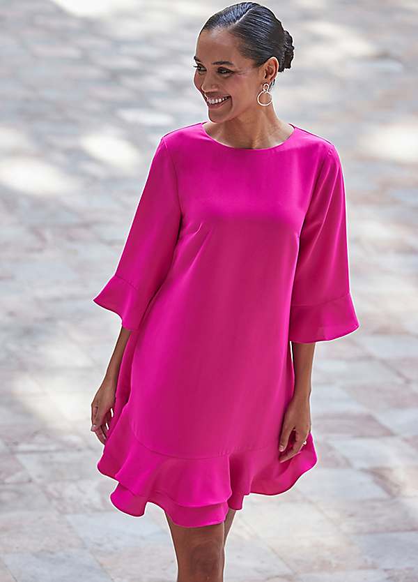 strapless open back dress HarrietLL pink maxi dress with ruffle details