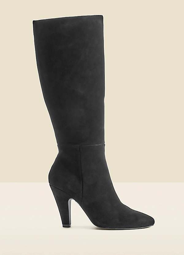 Sosandar Leather Black Suede Knee High Heeled Boots Freemans