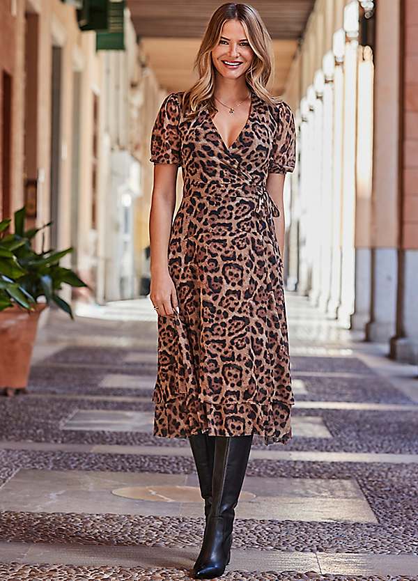 jersey animal print dress Mixed Animal Print Jersey Dress Gray