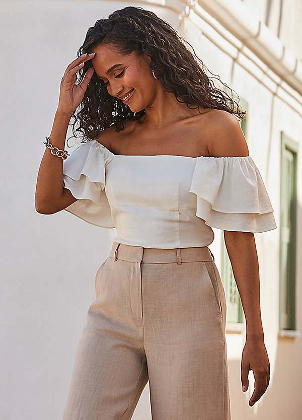 Sosandar Linen Blend Ruffle Sleeve Top | Freemans Sosandar Linen Blend Ruffle Sleeve Top | Freemans