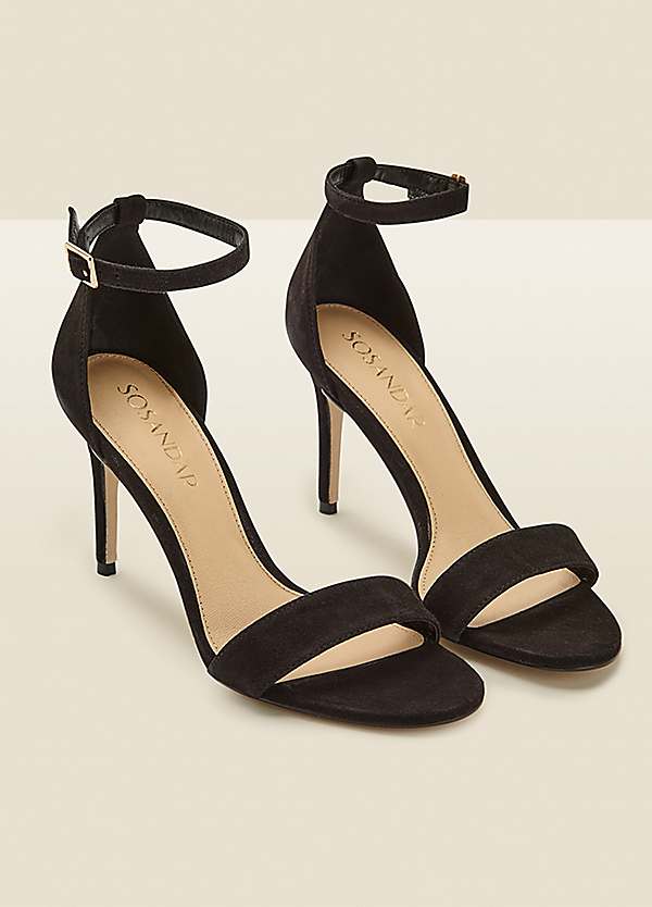 Sosandar Nia Black Suede Barely There High Heel Sandals Freemans