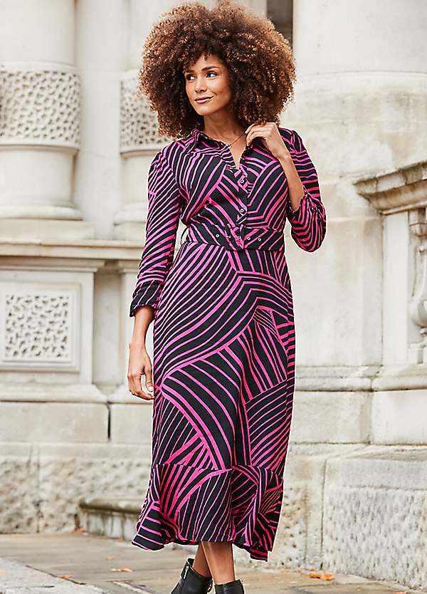 Pink and black midi sale dress