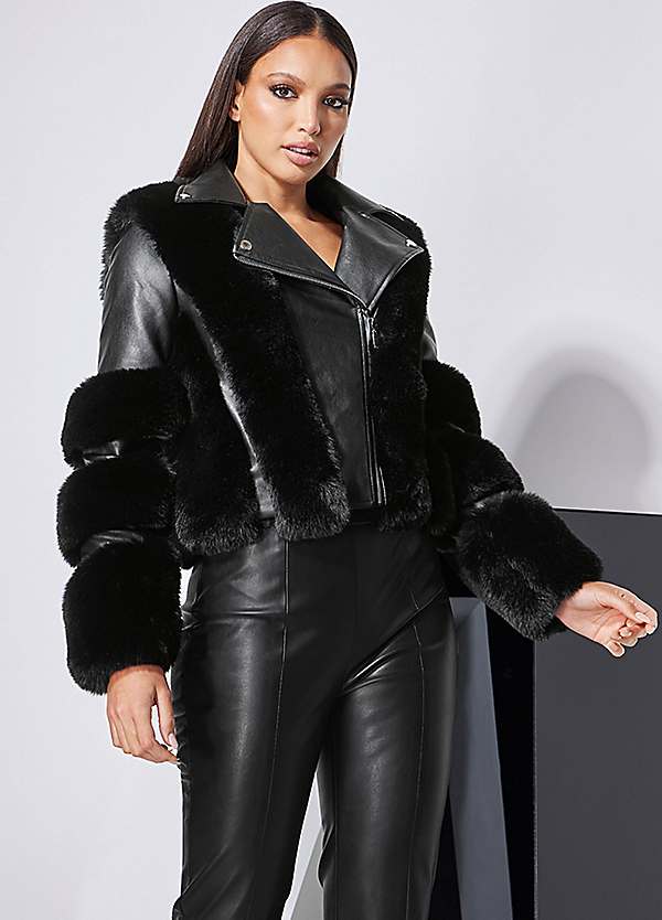 XTIROYAL Dubois Fur Convertible Leather Jacket (Black) at  Men's  Clothing store