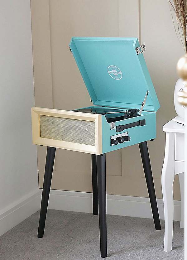 Steepletone SRP030S Attache Briefcase Retro Style Vinyl Record Player Turntable With Built In Amplifier, 2 Detachable Speakers For Real Stereo Sound