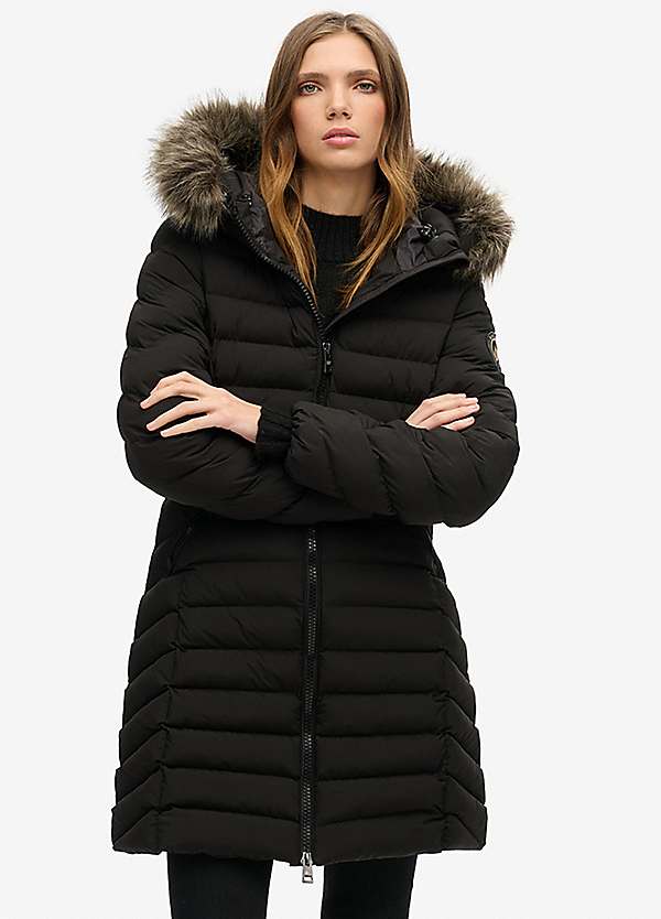 Superdry Fuji Faux Fur Hood Mid Length Puffer Coat Freemans