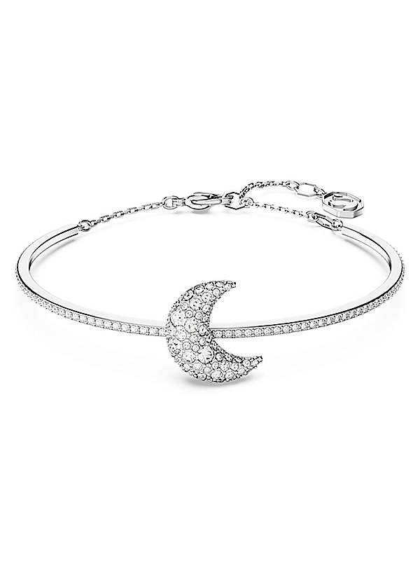 Swarovski Luna Moon Rhodium Plated Bangle Freemans