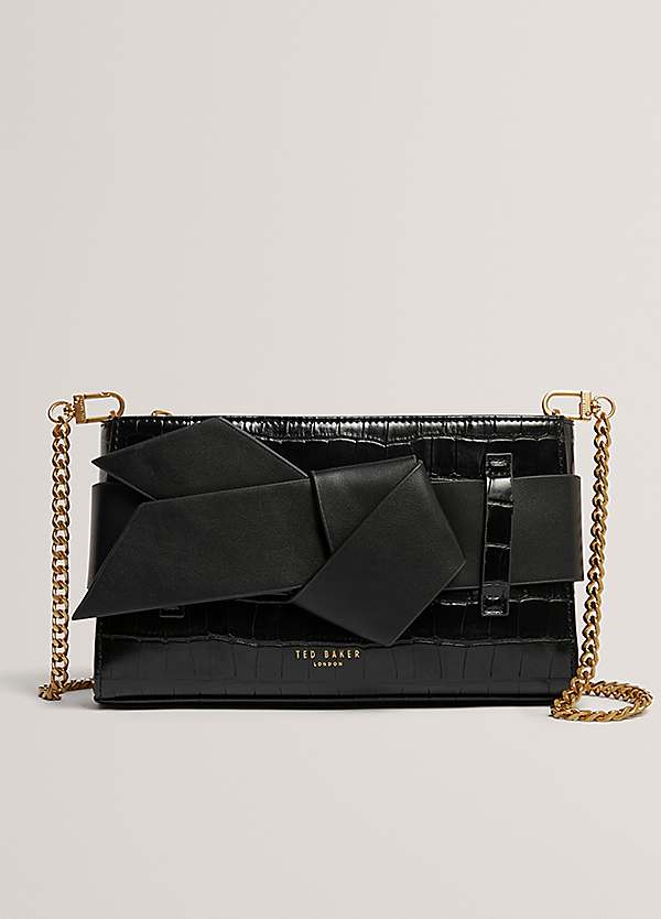 Ted Baker Jjosana Black Soft PU Bow Clutch Bag Freemans