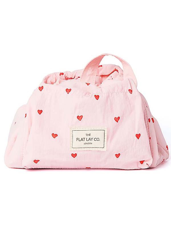 The Flat Lay Pink Hearts Marshmallow Drawstring Makeup Bag