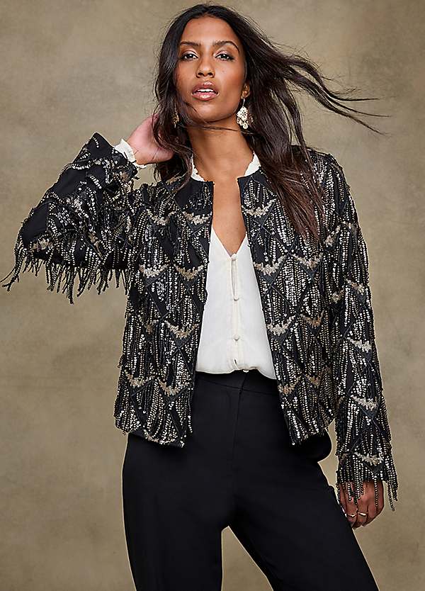 Together Black Gold Tassel Sequin Jacket Freemans