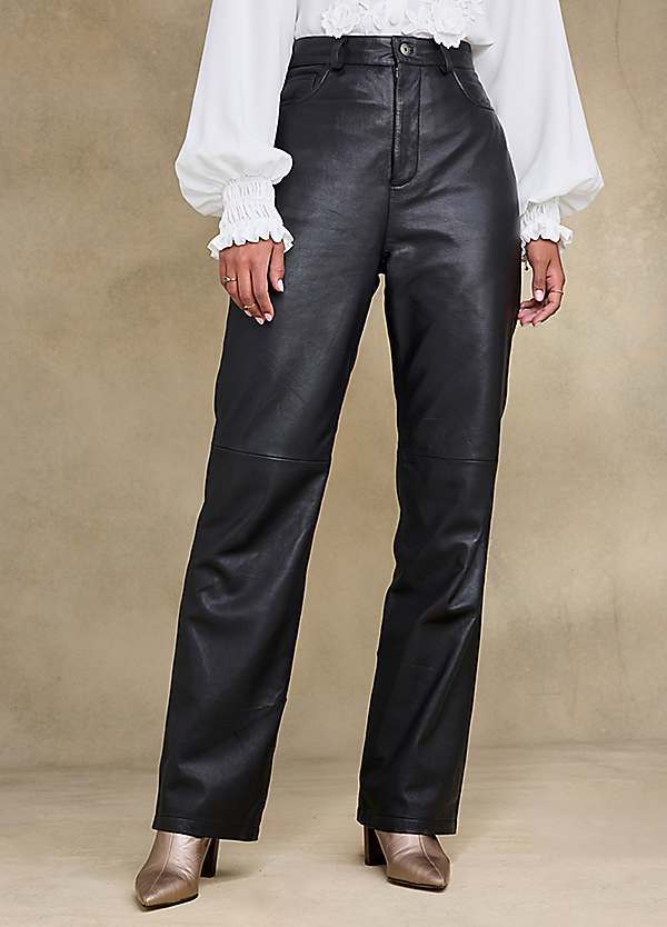 Together Black Leather Straight Leg Trousers