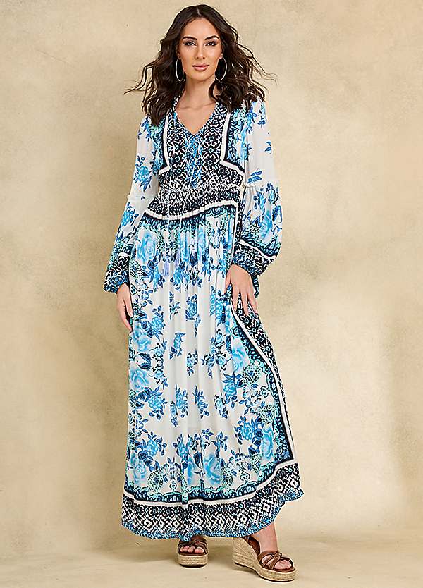 Together Blue Border Print Maxi Dress Freemans