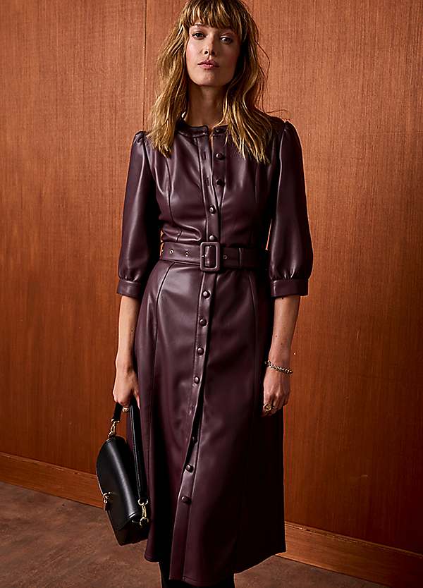 midi burgundy leather dress Together Faux Button Front - Burgundy elegant leather dress