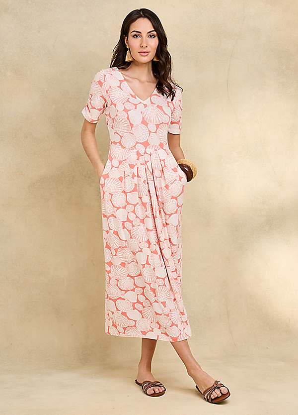 Together Coral Shell Print Midi Jersey Dress | Freemans