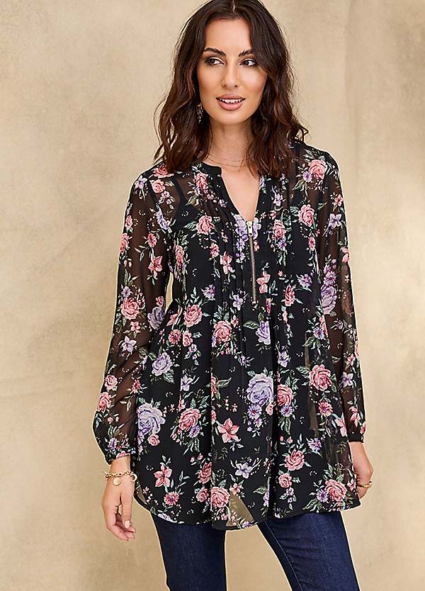 Kaleidoscope Rose Print Wrap Blouse